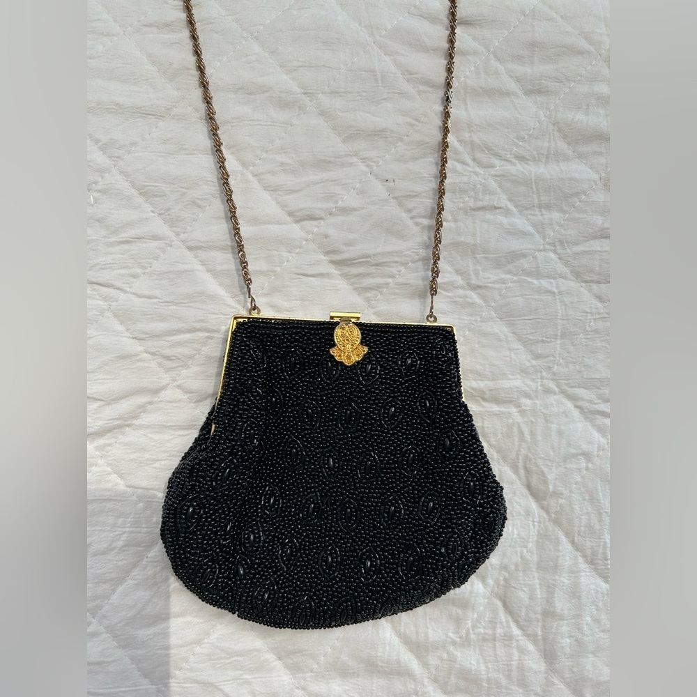 Vintage 90s Rare Elegant Black Beaded Evening Bag